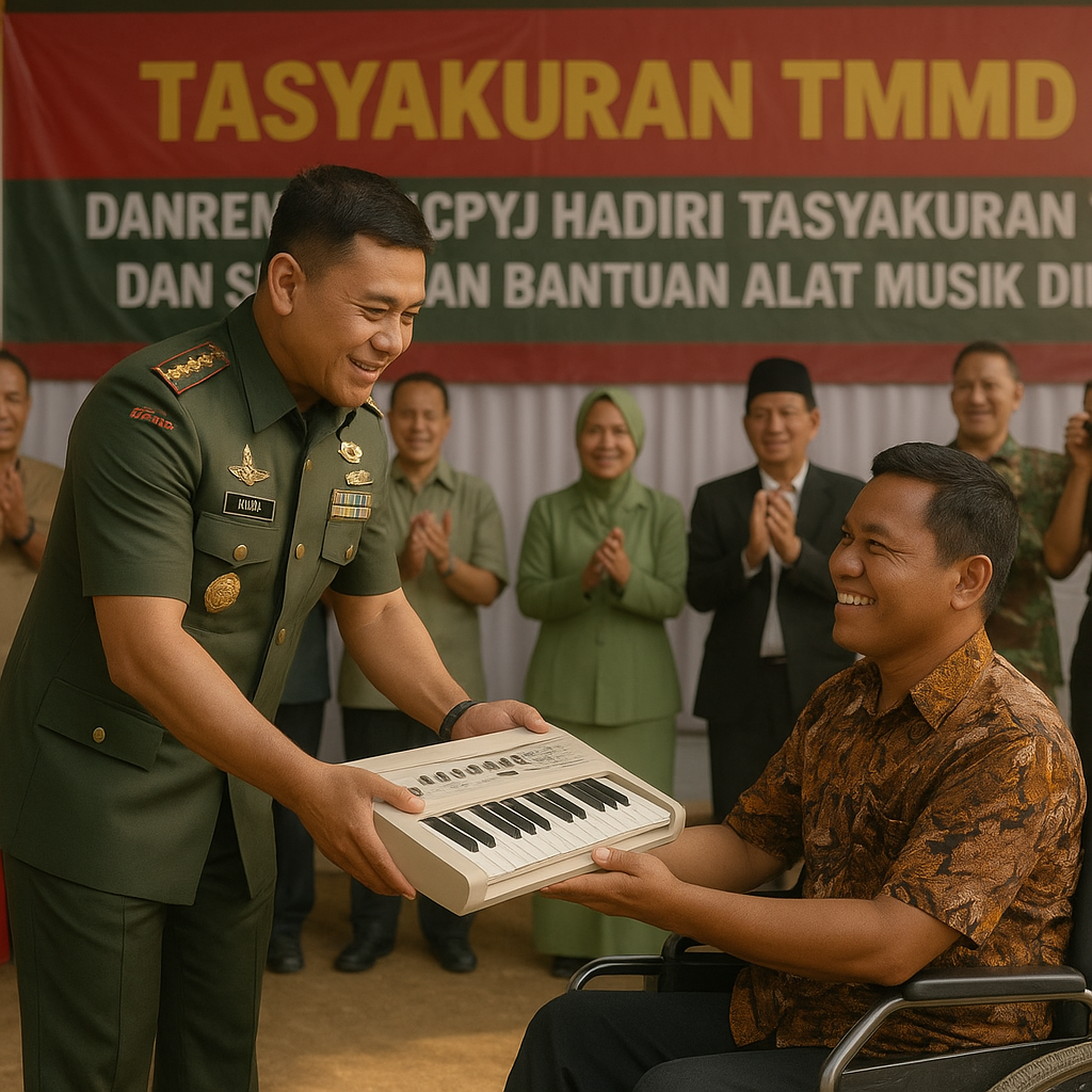 Danrem 082/CPYJ Hadiri Tasyakuran TMMD dan Serahkan Bantuan Alat Musik Difabel