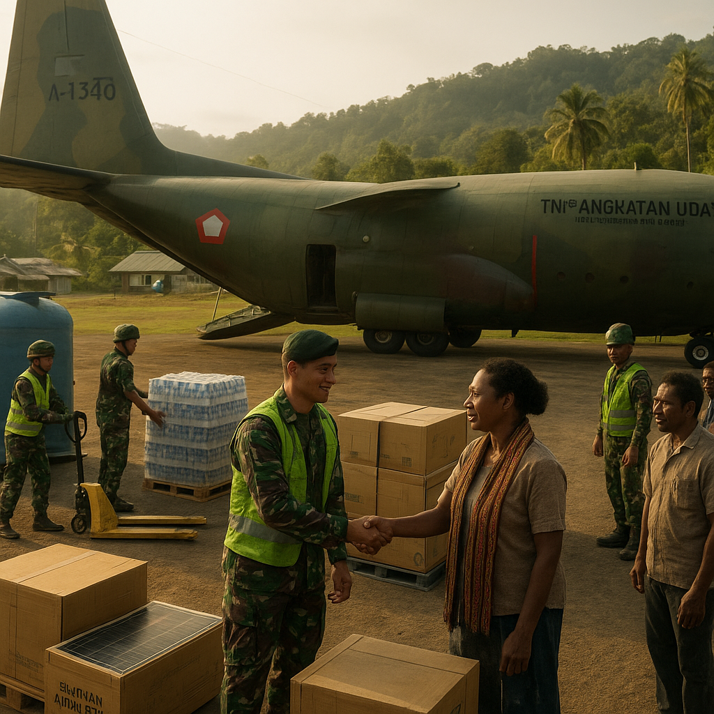 Hercules Angkut Bantuan TNI AD untuk Program Air Bersih dan Listrik di Papua