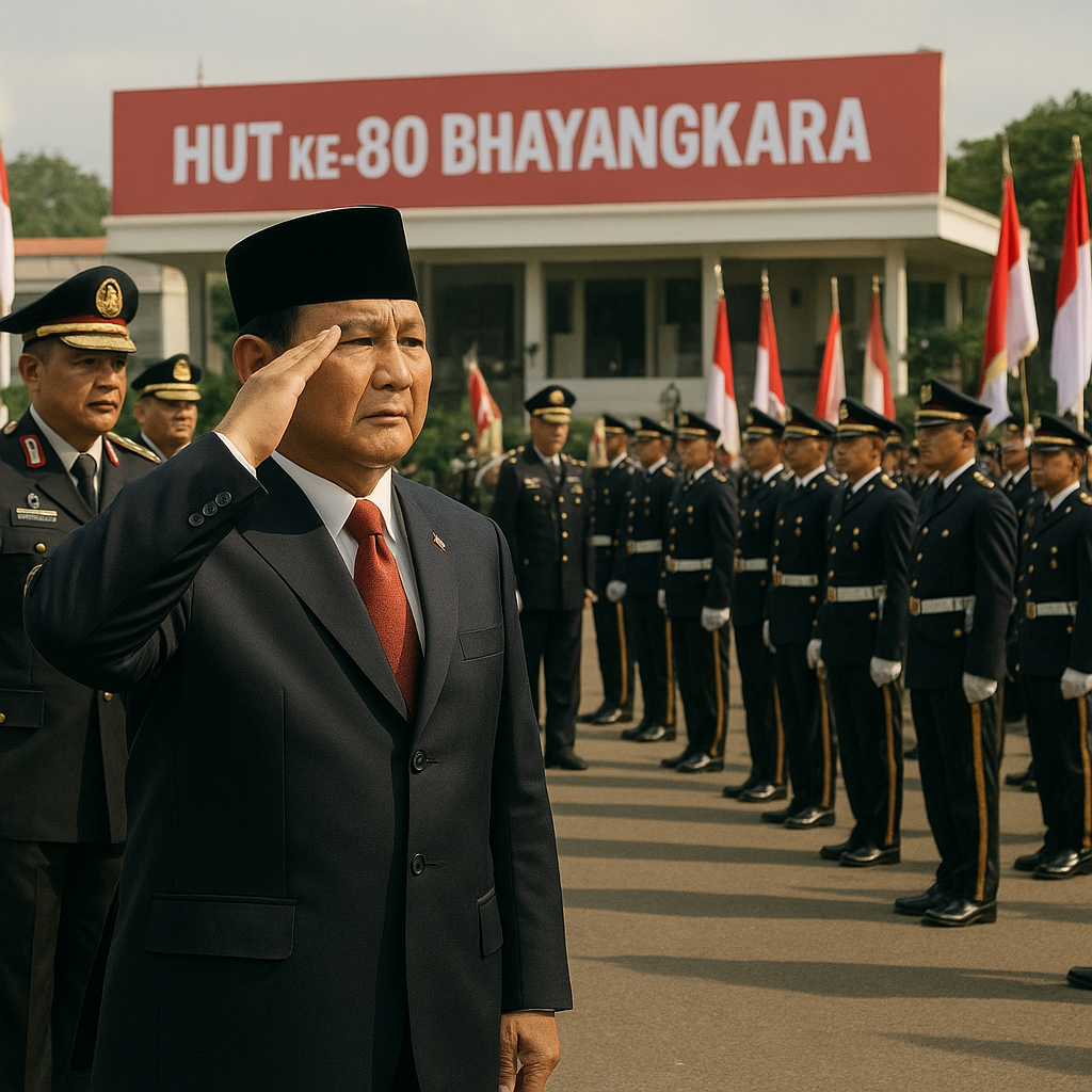 Prabowo Pimpin Upacara HUT ke-80 Bhayangkara dengan Inspeksi Pasukan