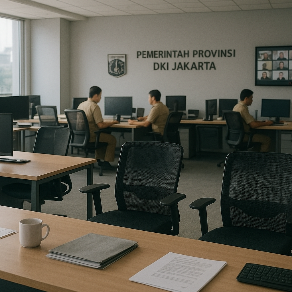 Hari Perdana WFH ASN DKI, Deretan Kursi Kosong Melompong Warnai Ruang Kerja