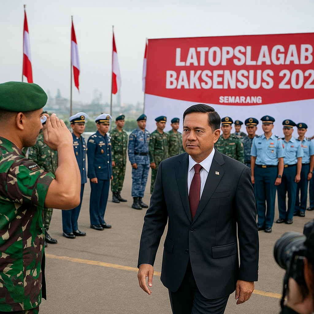Kodaeral V Sambut Kedatangan Menteri Pertahanan RI di Semarang dalam Latopslagab Baksensus 2026