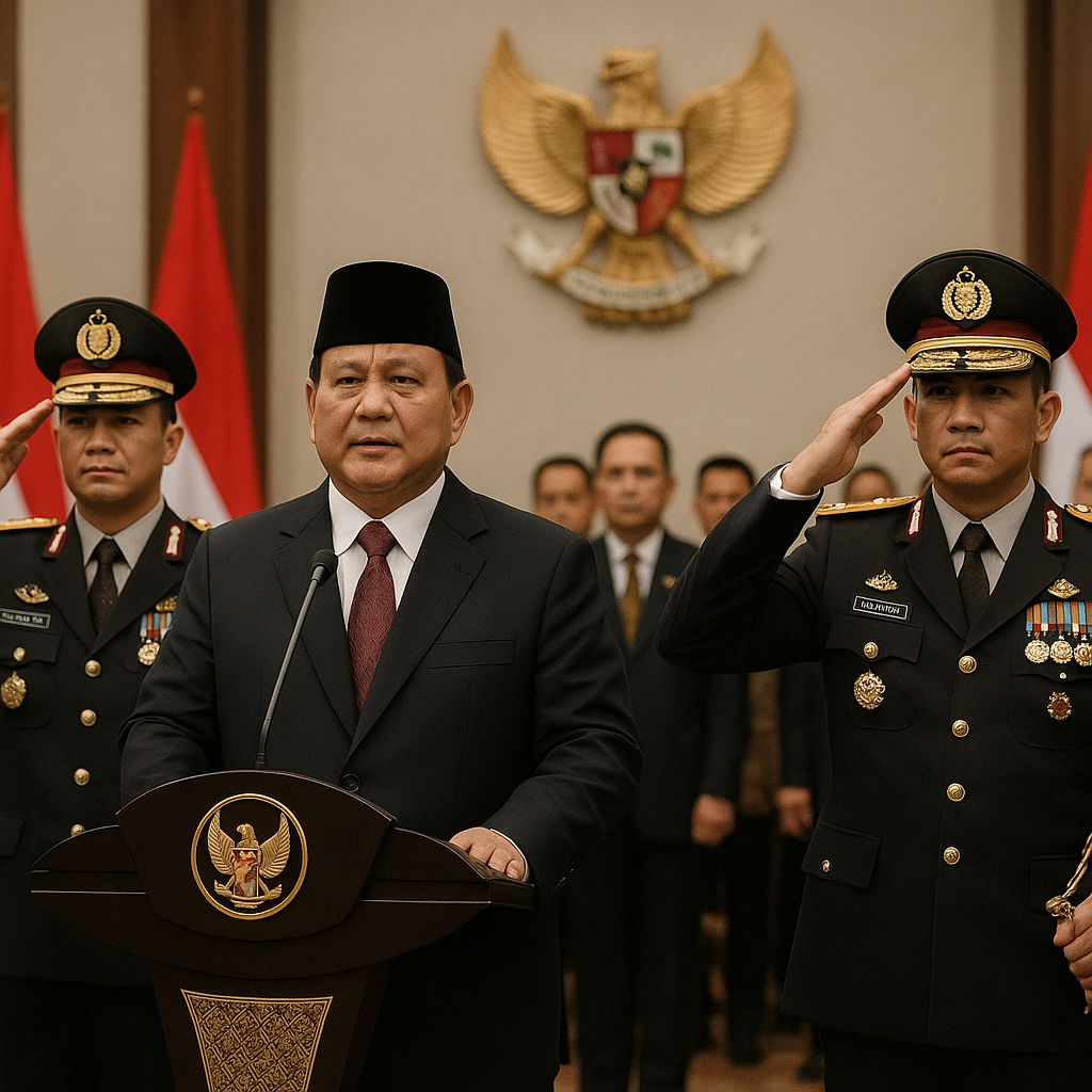 Prabowo Lantik Suyudi Ario Seto sebagai Kapolri dan Wahyu Hadiningrat sebagai Wakapolri