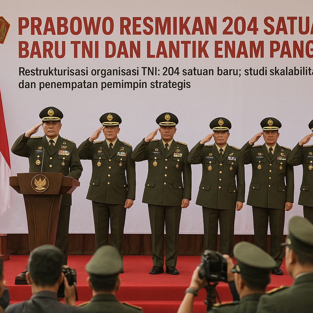 Prabowo Resmikan 204 Satuan Baru TNI dan Lantik Enam Pangdam