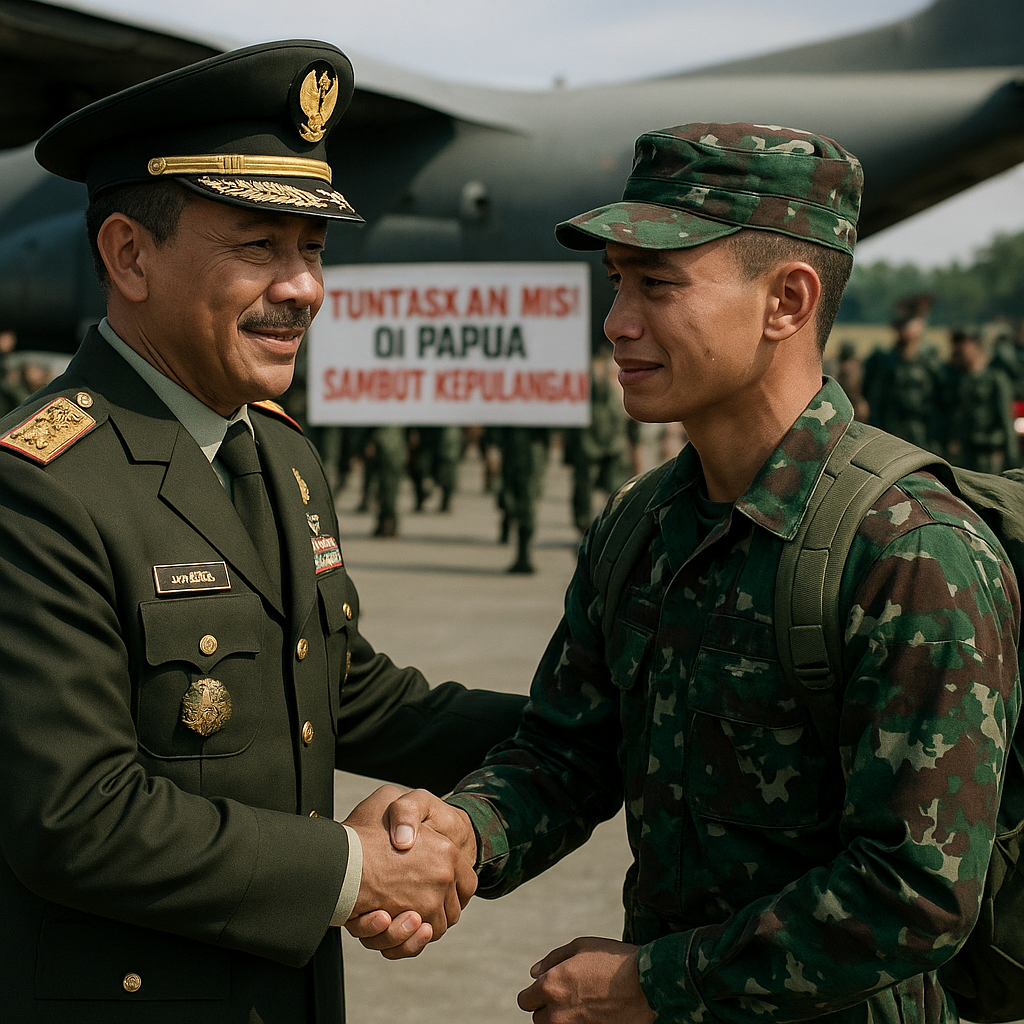Tuntaskan Misi di Papua, Jenderal Santri Sambut Kepulangan Prajurit Yonif 301/PKS